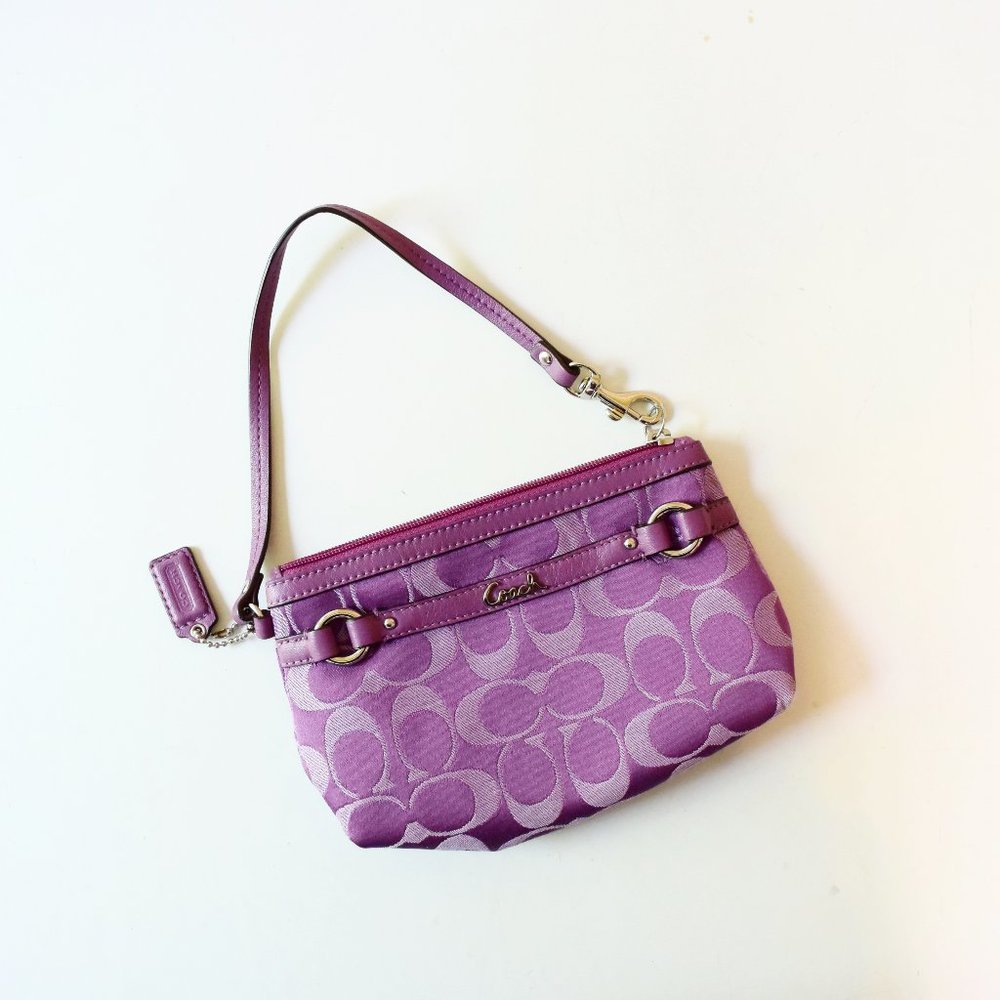 Coach Signature Purple Zipper Wristlet Purse